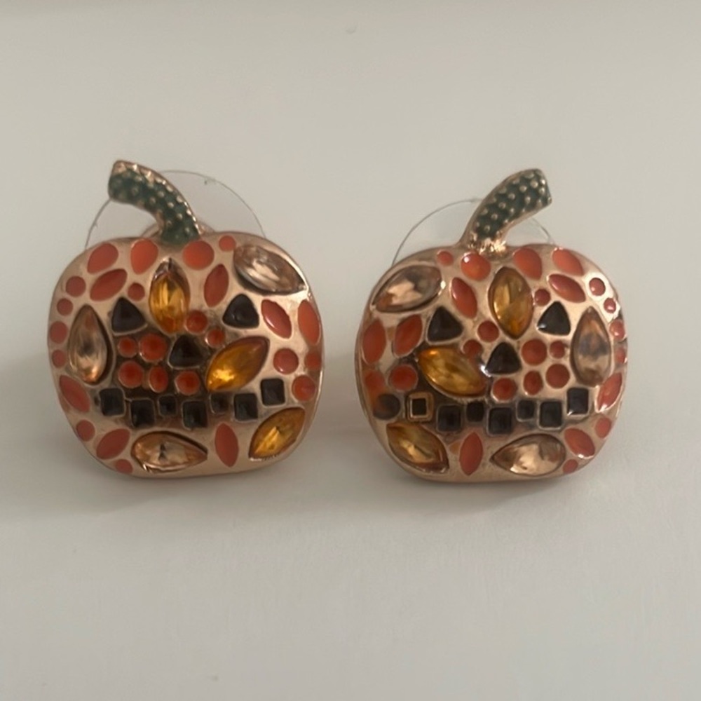 NWOT: Pumpkin Shaped Earrings with Gem Accents